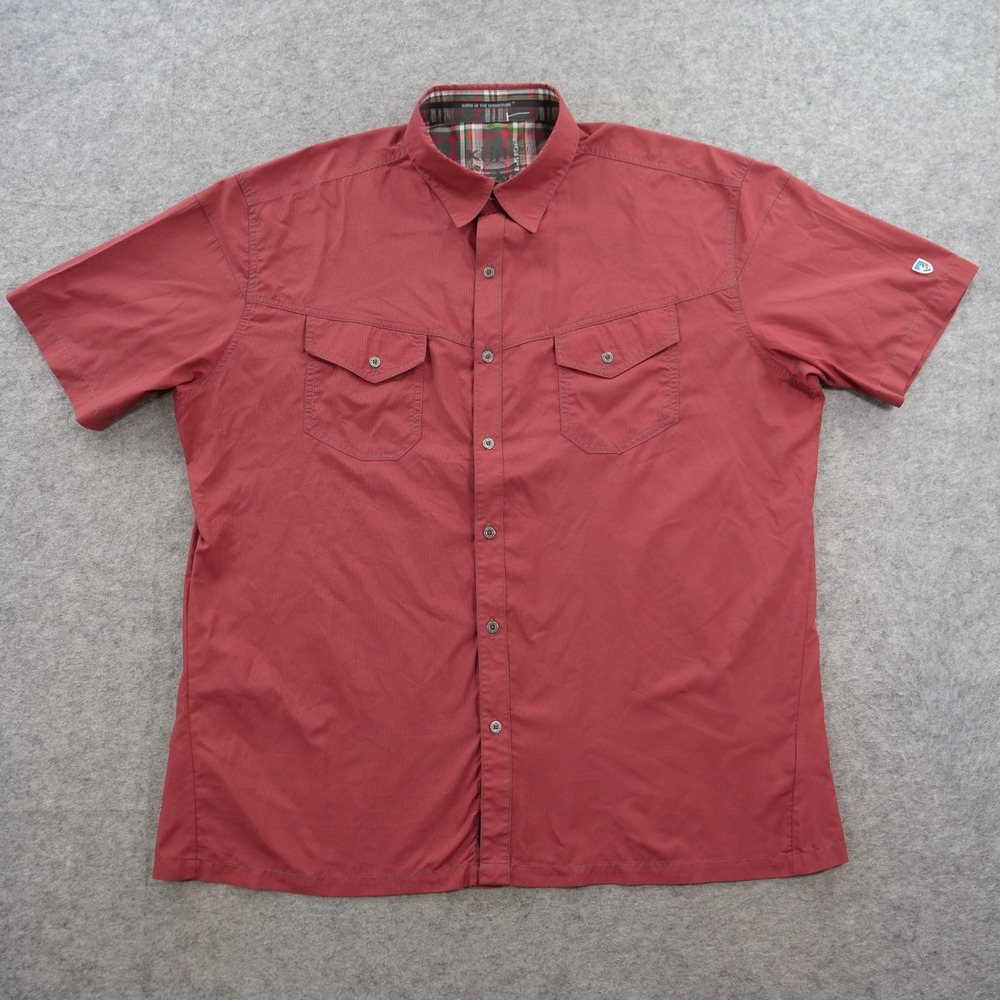 Kuhl Shirt Mens Large Red Short Sleeve Button Up Gorpcore Hiking Outdoor Trail